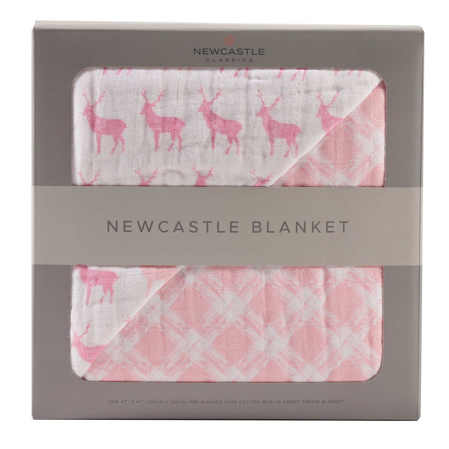 Pink Deer and Primrose Pink Plaid Cotton Muslin Newcastle Blanket for Kids Newcastle Classics