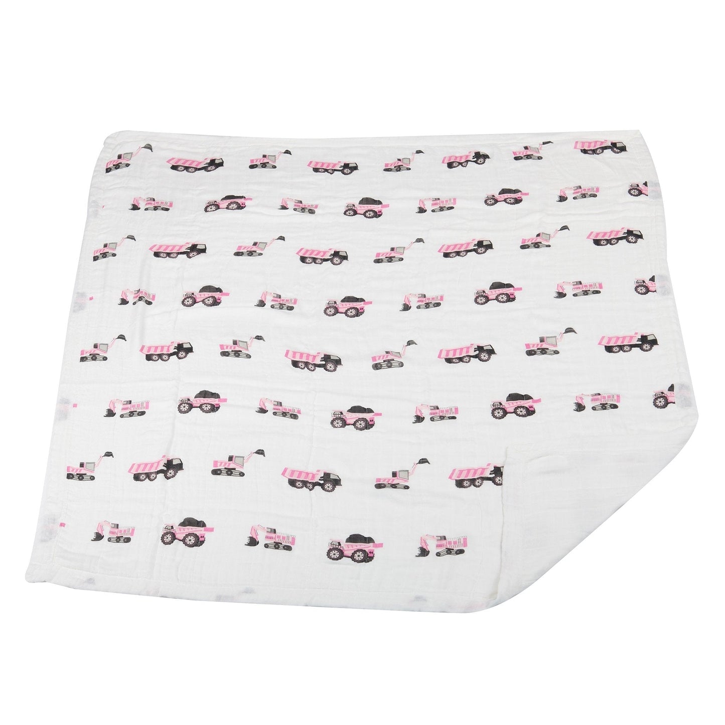 Pink Digger and White Bamboo Muslin Newcastle Blanket for Kids 47 x 47 Inches Newcastle Classics