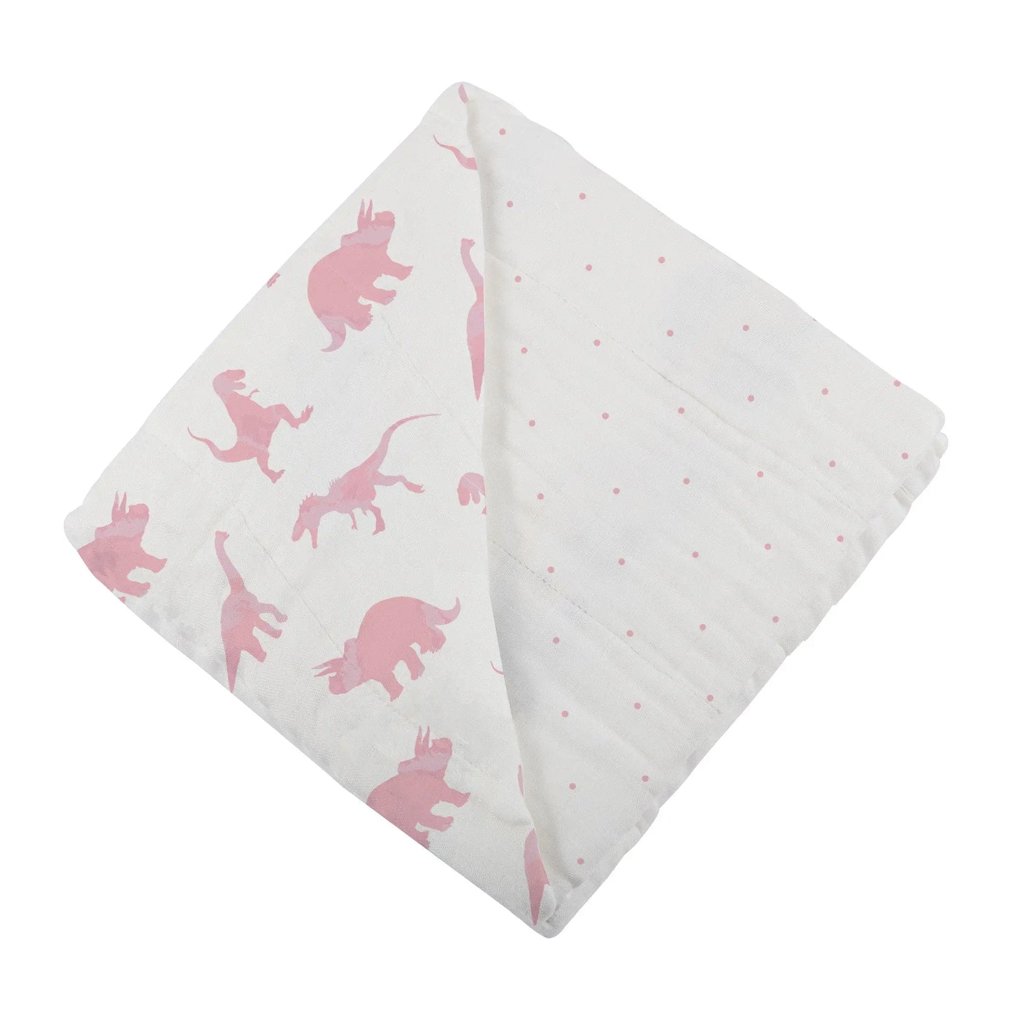 Pink Dinosaurs And Pink Polka Dot Bamboo Muslin Blanket For Kids 47 Inch x 47 Inch Newcastle Classics