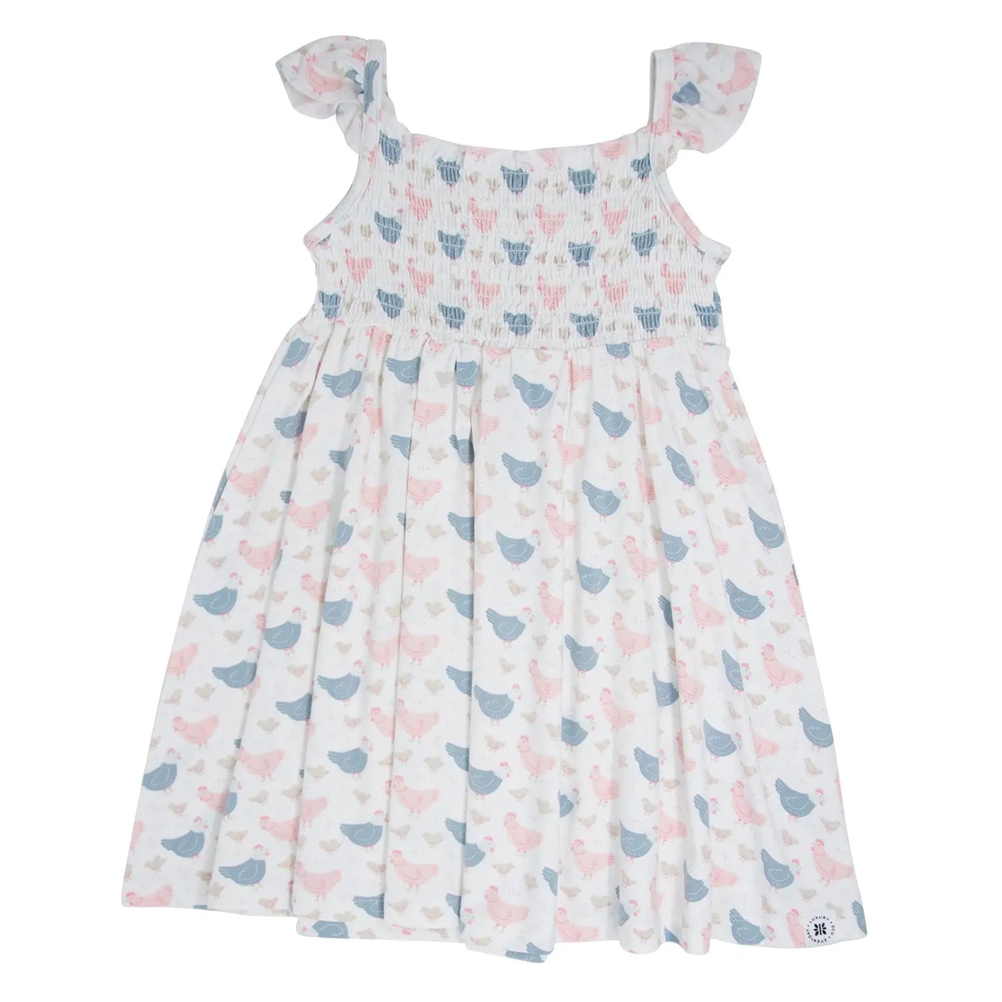 Pink Farm Hens Bamboo Smocked Vintage Dress for Baby Girls Sweet Bamboo