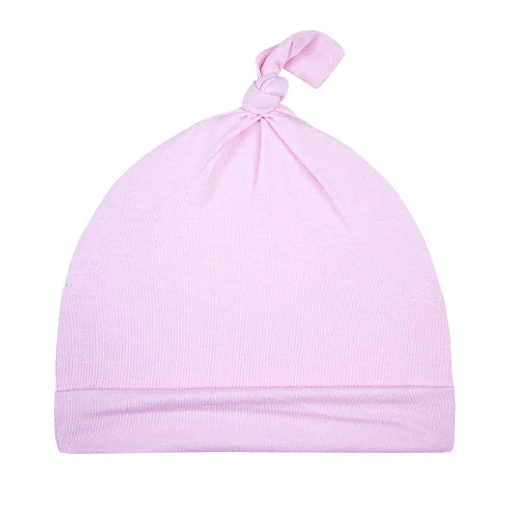 Pink Knotted Baby Beanie for Newborn Girls Soft and Stretchy Fabric.
