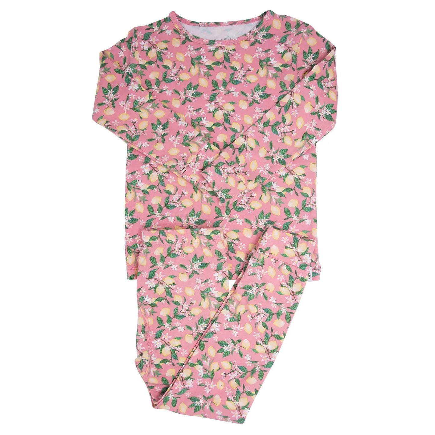 Pink Lemon Floral Print Big Kid Pajama Set for Comfortable Bedtime Fun Sweet Bamboo
