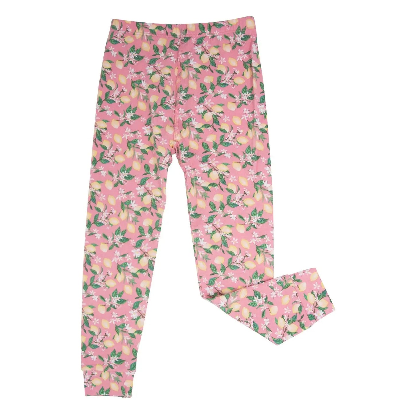 Pink Lemon Floral Print Big Kid Pajama Set for Comfortable Bedtime Fun Sweet Bamboo