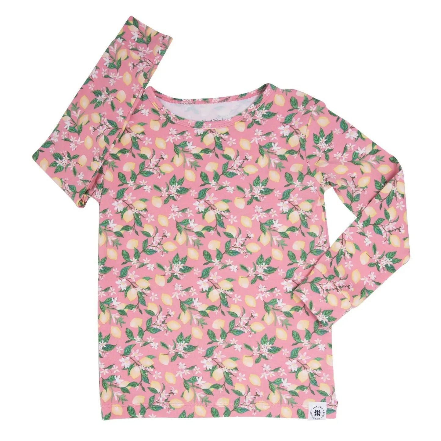 Pink Lemon Floral Print Big Kid Pajama Set for Comfortable Bedtime Fun Sweet Bamboo