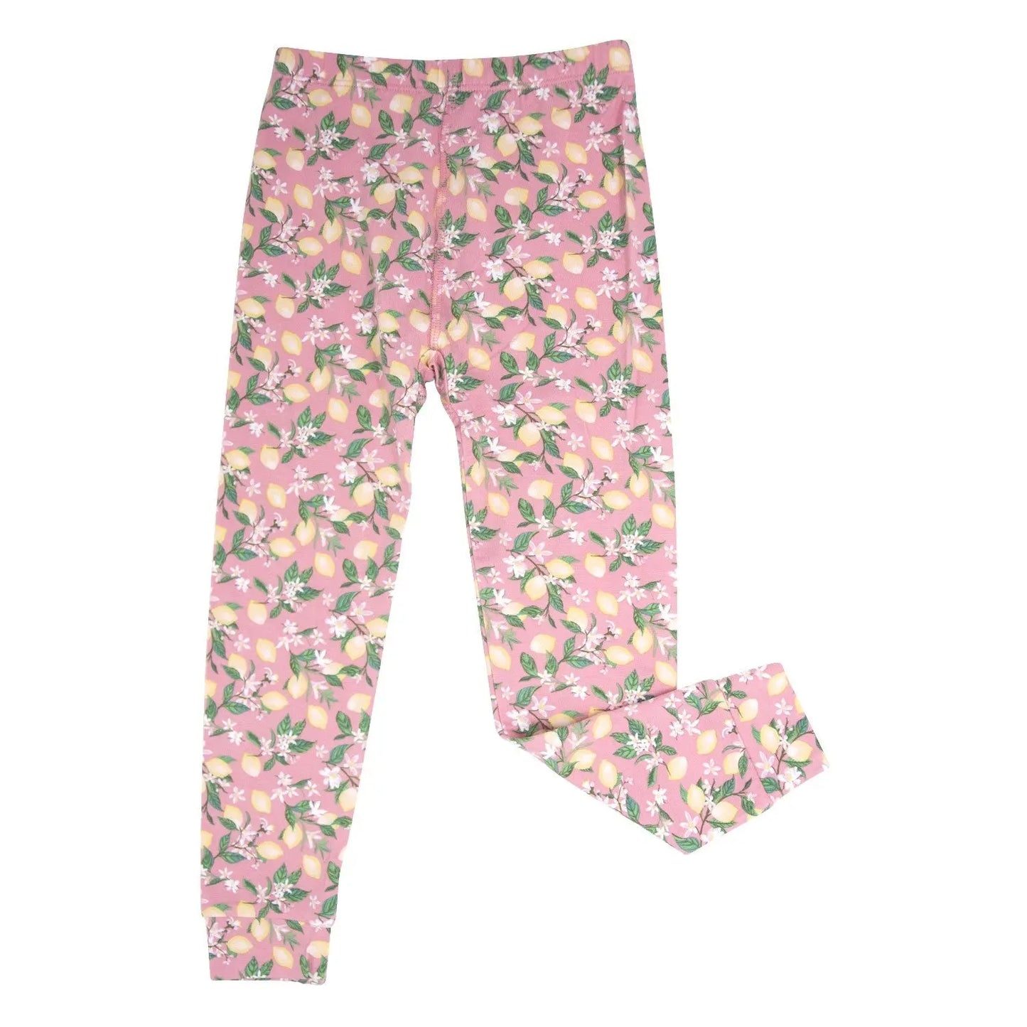 Pink Lemon Floral Print Big Kid Pajama Set for Comfortable Bedtime Fun Sweet Bamboo