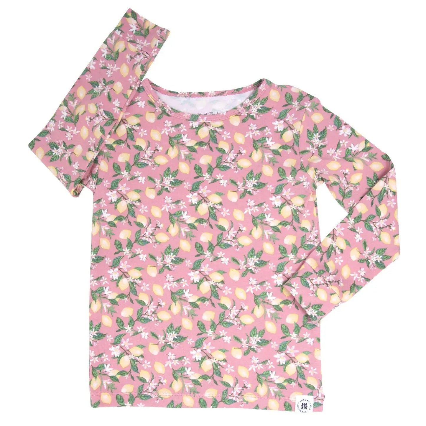 Pink Lemon Floral Print Big Kid Pajama Set for Comfortable Bedtime Fun Sweet Bamboo