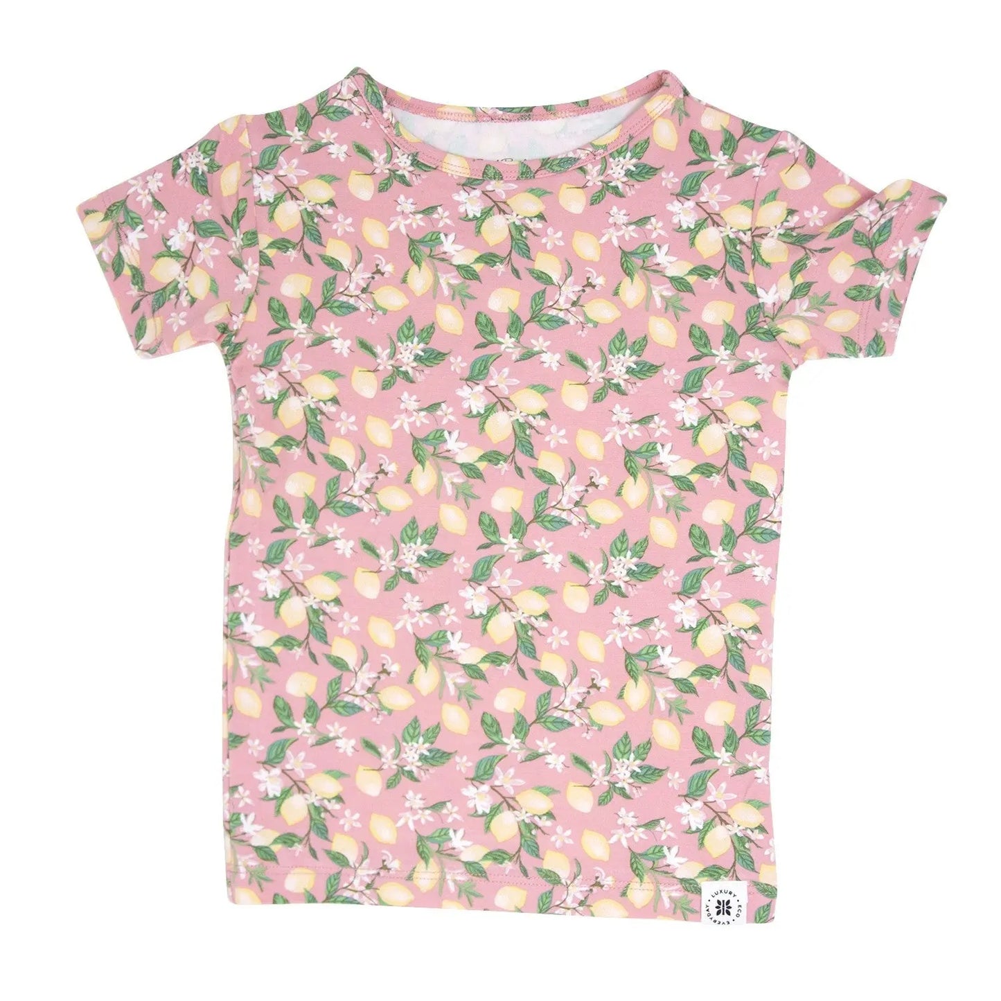 Pink Lemon Floral Print Summer Pajama Set for Kids Sweet Bamboo