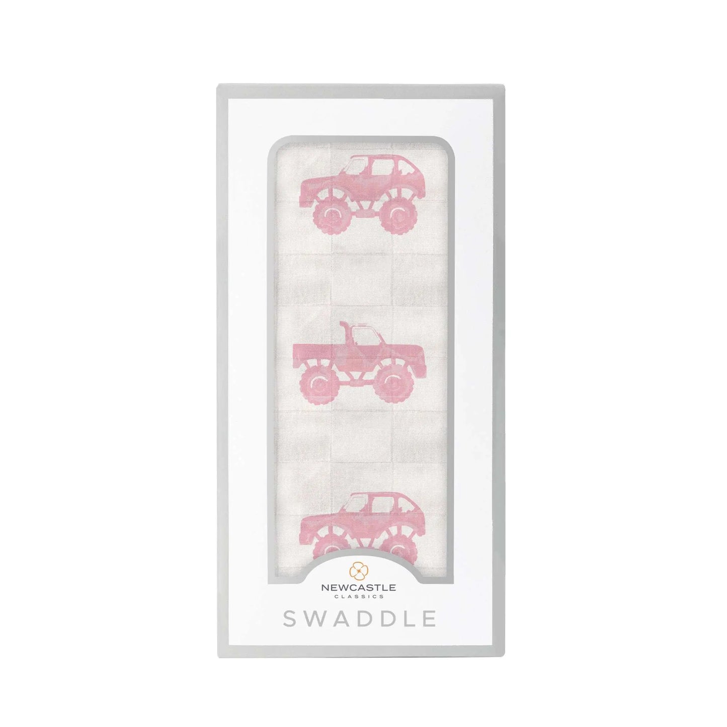 Pink Monster Trucks Bamboo Muslin Swaddle Blanket Soft Breathable Pre-Washed Fabric Newcastle Classics