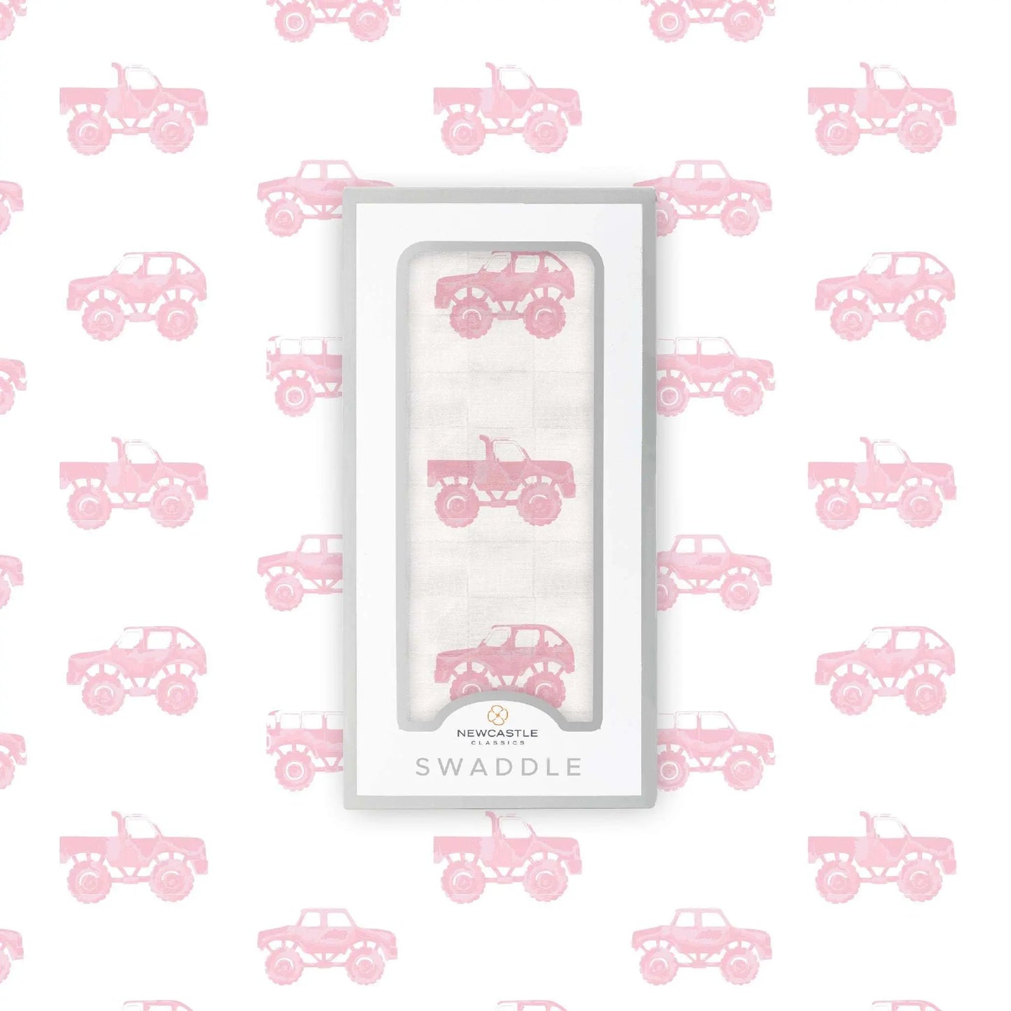 Pink Monster Trucks Bamboo Muslin Swaddle Blanket Soft Breathable Pre-Washed Fabric Newcastle Classics