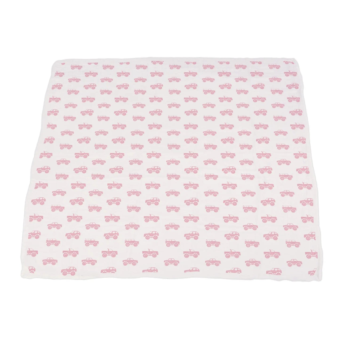 Pink Monster Trucks and Pink Polka Dot Bamboo Blanket 100 Percent Natural Muslin 47 Inch x 47 Inch Newcastle Classics