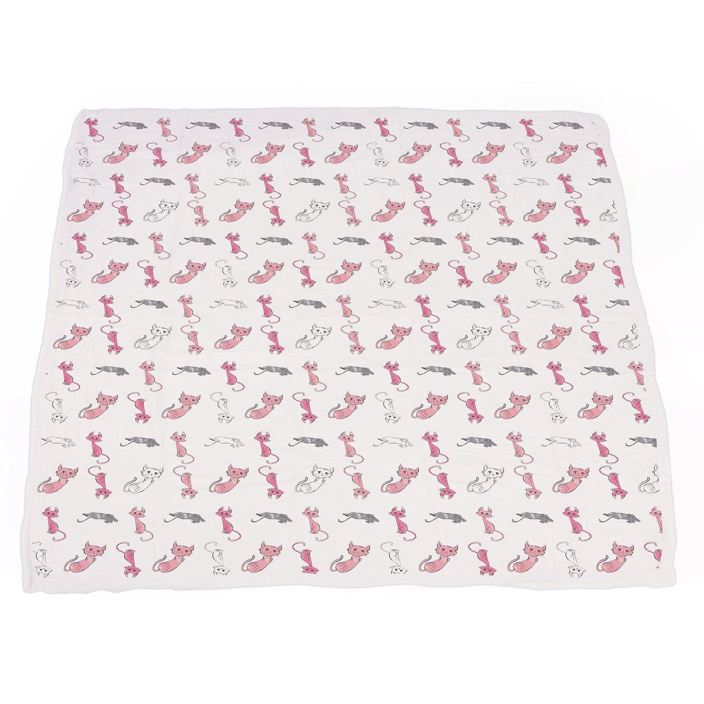 Playful Kitty and Candy Stripe Bamboo Muslin Blanket for Kids 47 Inch x 47 Inch Newcastle Classics