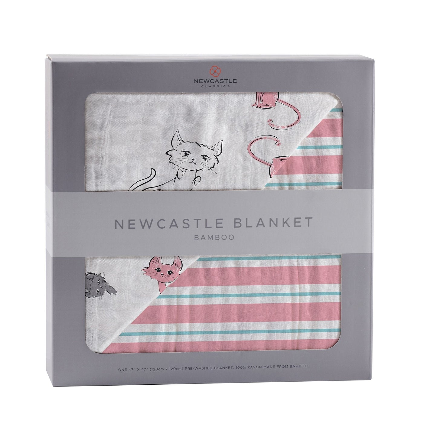 Playful Kitty and Candy Stripe Bamboo Muslin Blanket for Kids 47 Inch x 47 Inch Newcastle Classics