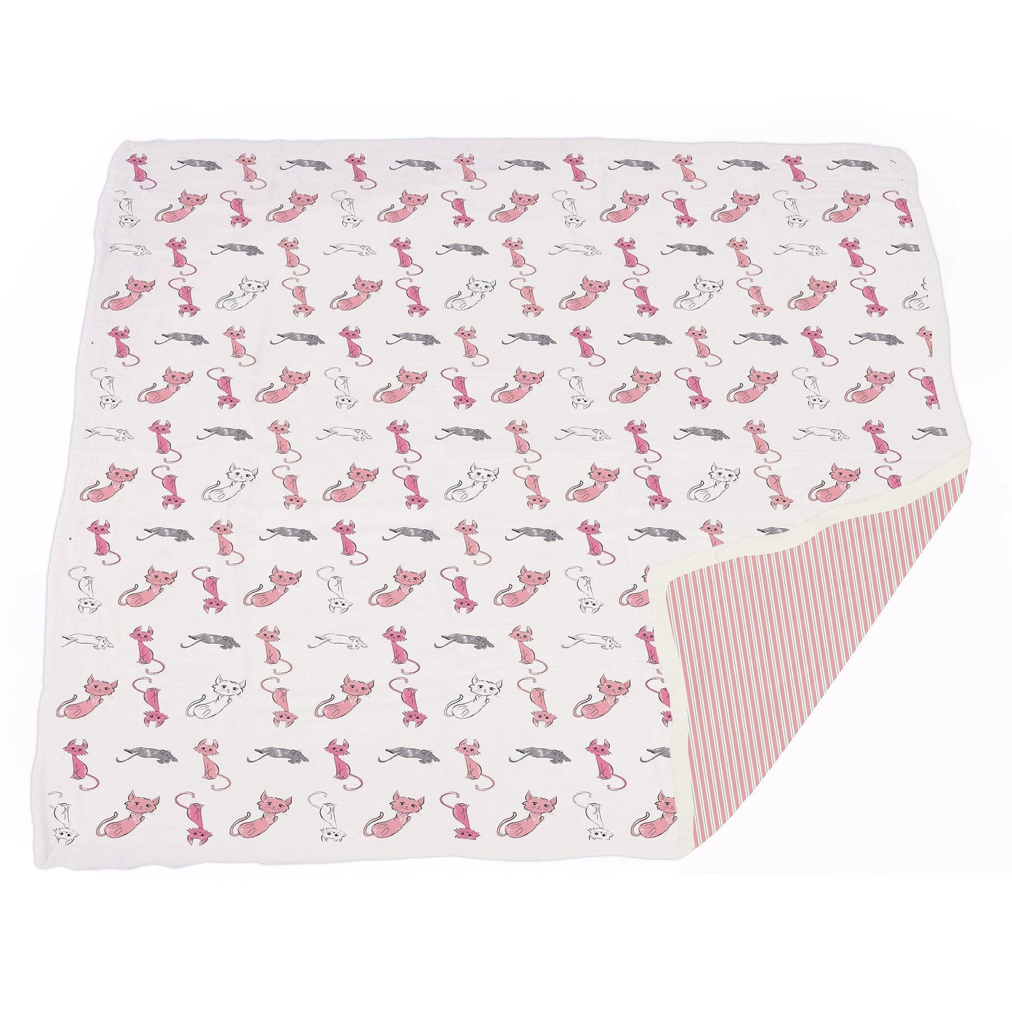 Playful Kitty and Candy Stripe Bamboo Muslin Blanket for Kids 47 Inch x 47 Inch Newcastle Classics