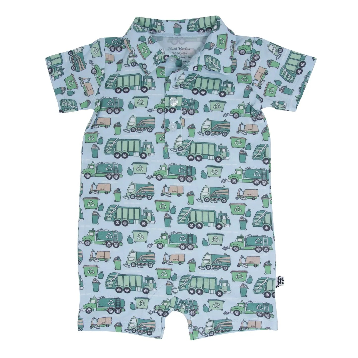 Garbage Trucks Recycle Polo Romper for Boys Comfortable Short Sleeve Outfit Sweet Bamboo