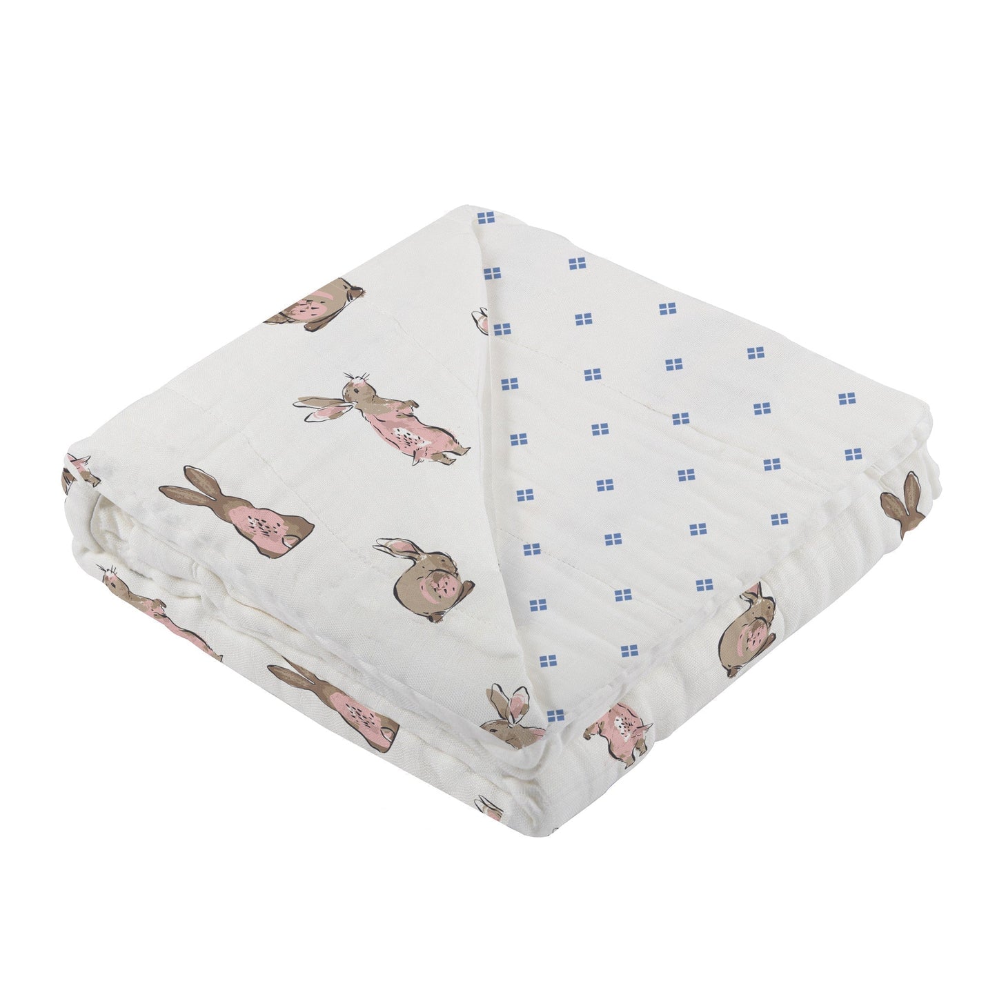 Powder Pink Bunnies and Periwinkle Diamond Polka Dot Bamboo Blanket 47 x 47 Inches Newcastle Classics