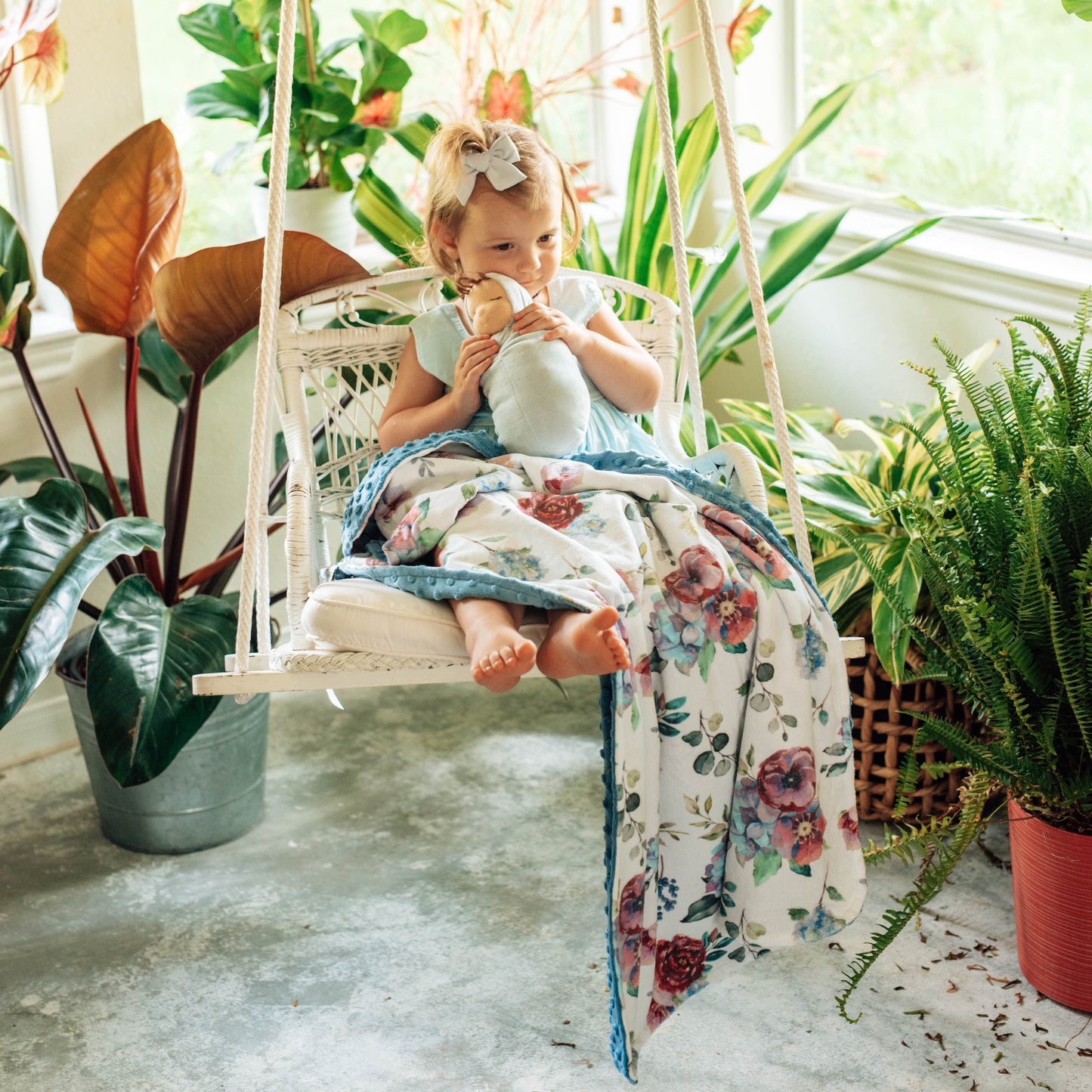 Premium Baby And Toddler Minky Blanket Blue Floral Lightweight Soft 100 Percent Polyester Honey Lemonade