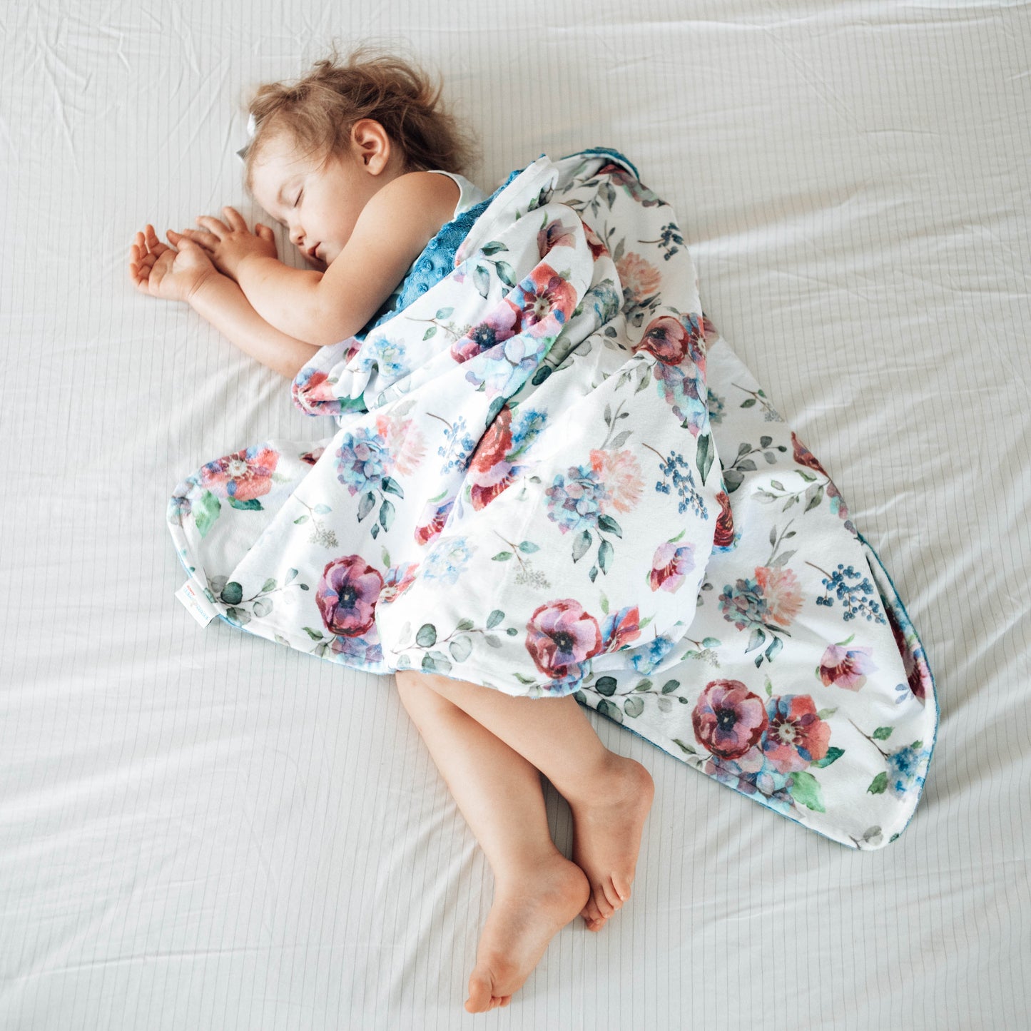 Premium Baby And Toddler Minky Blanket Blue Floral Lightweight Soft 100 Percent Polyester Honey Lemonade