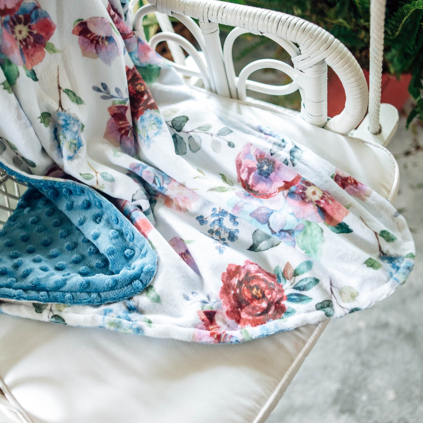 Premium Baby And Toddler Minky Blanket Blue Floral Lightweight Soft 100 Percent Polyester Honey Lemonade