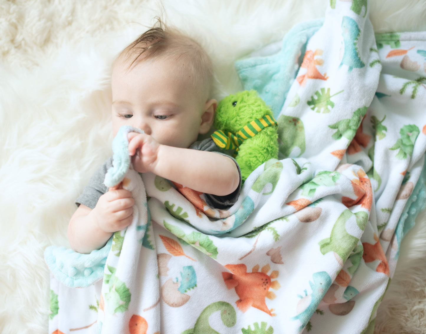 Premium Baby And Toddler Minky Dinosaur Blanket Honey Lemonade
