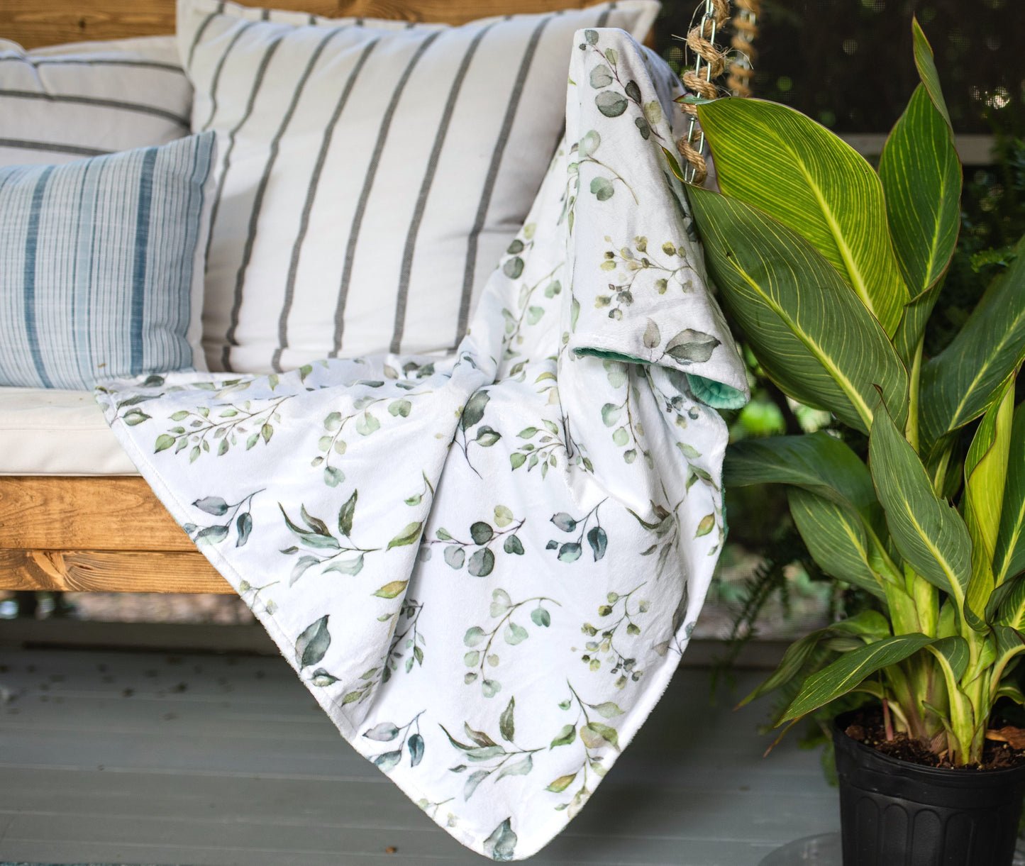 Premium Baby and Toddler Minky Blanket Eucalyptus Greenery Honey Lemonade