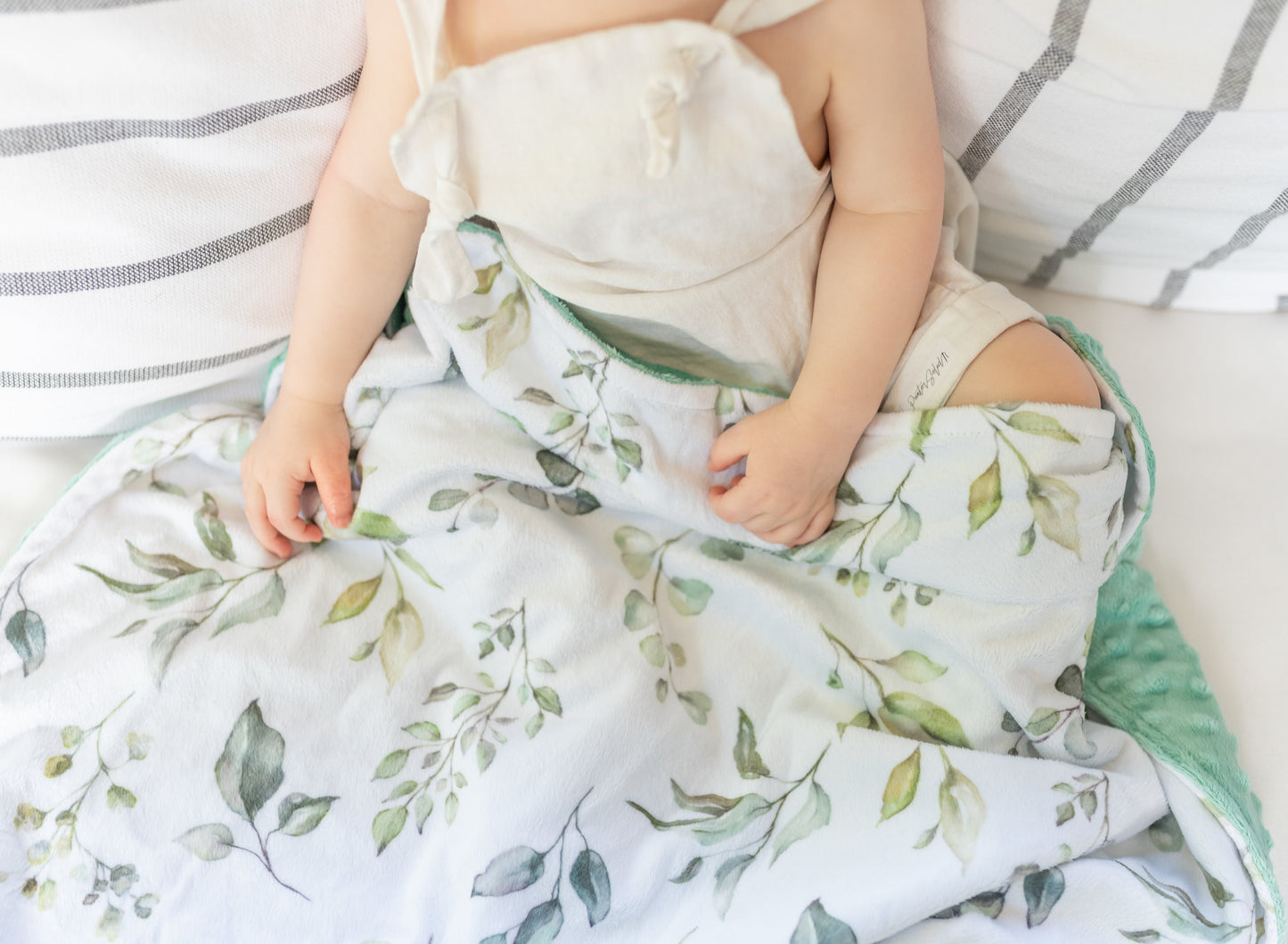 Premium Baby and Toddler Minky Blanket Eucalyptus Greenery Honey Lemonade