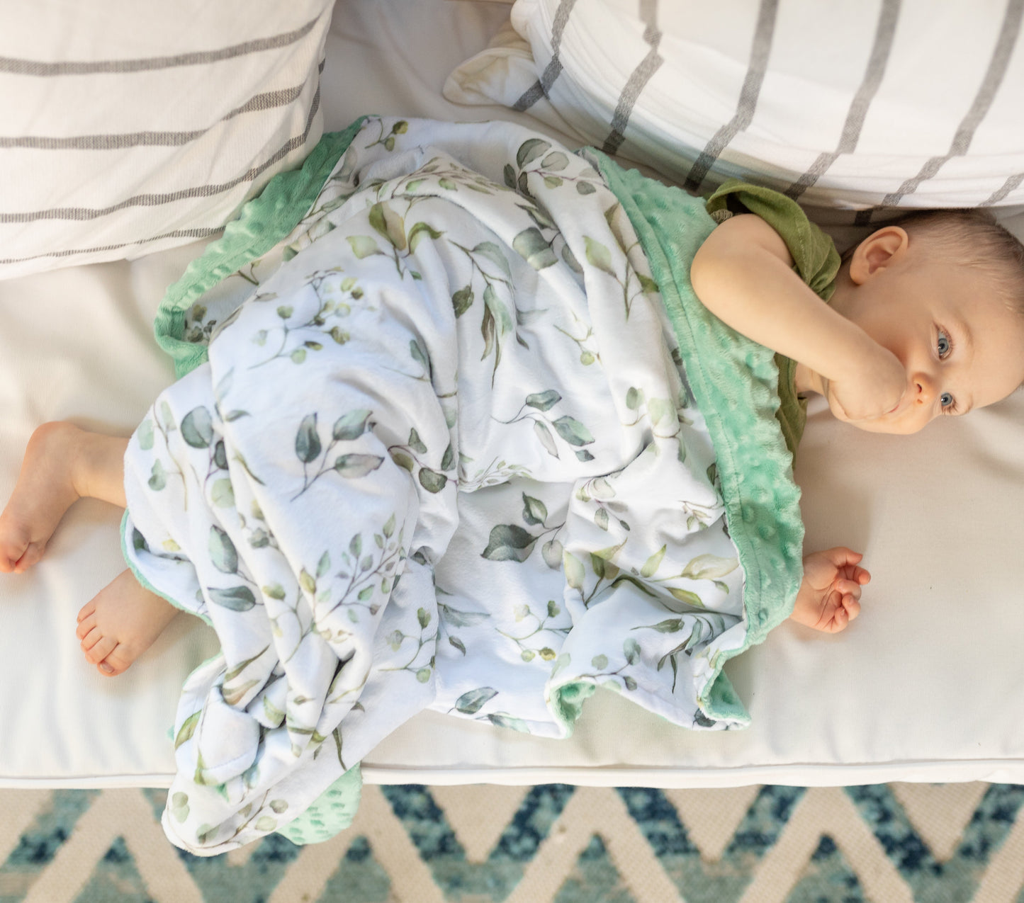 Premium Baby and Toddler Minky Blanket Eucalyptus Greenery Honey Lemonade