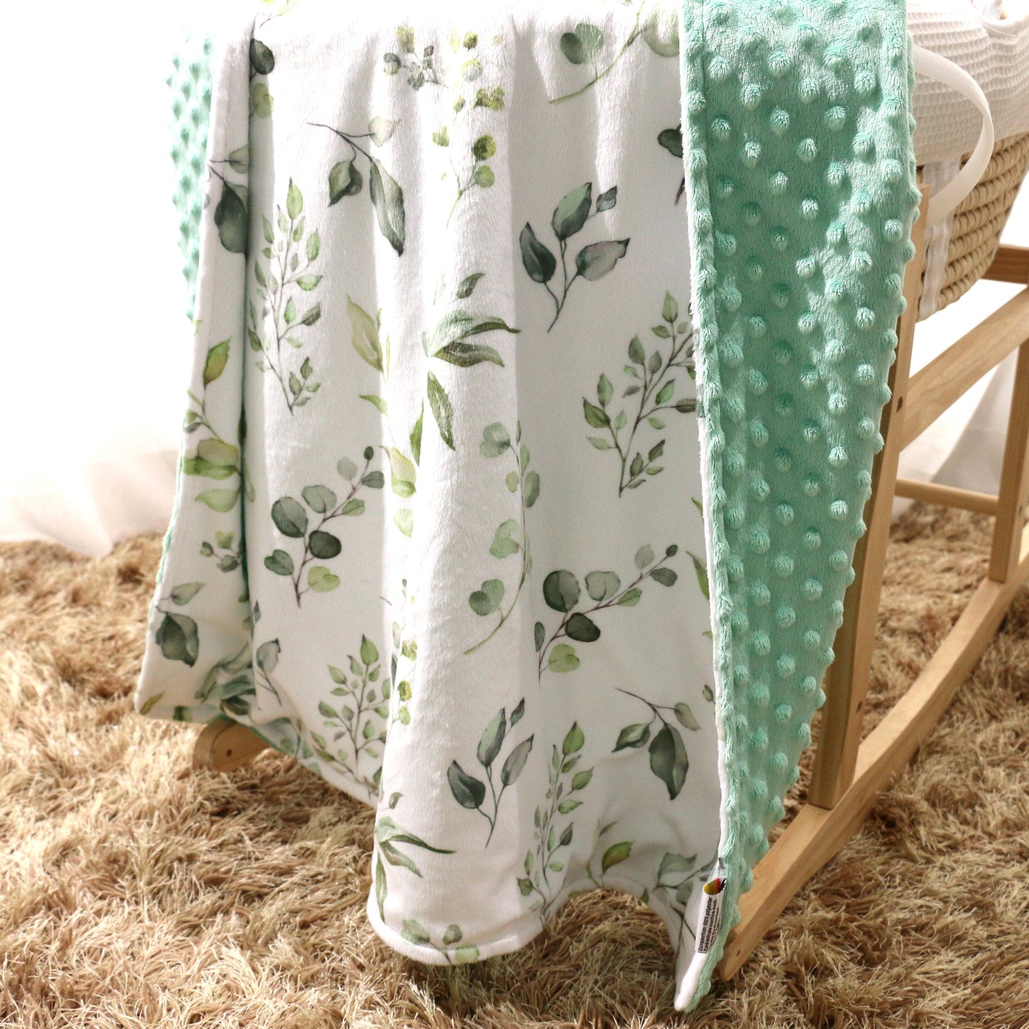 Premium Baby and Toddler Minky Blanket Eucalyptus Greenery Honey Lemonade