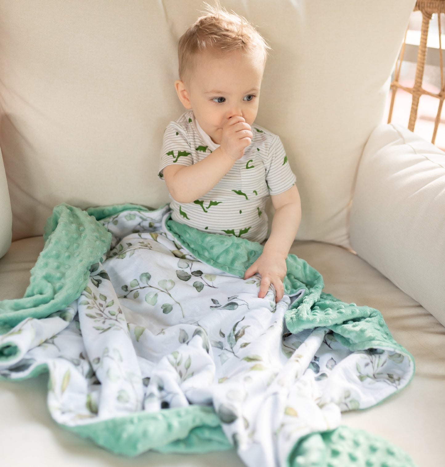 Premium Baby and Toddler Minky Blanket Eucalyptus Greenery Honey Lemonade