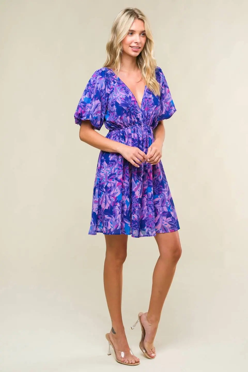 Purple Floral Open Back Dress Final Sale PinkBlush