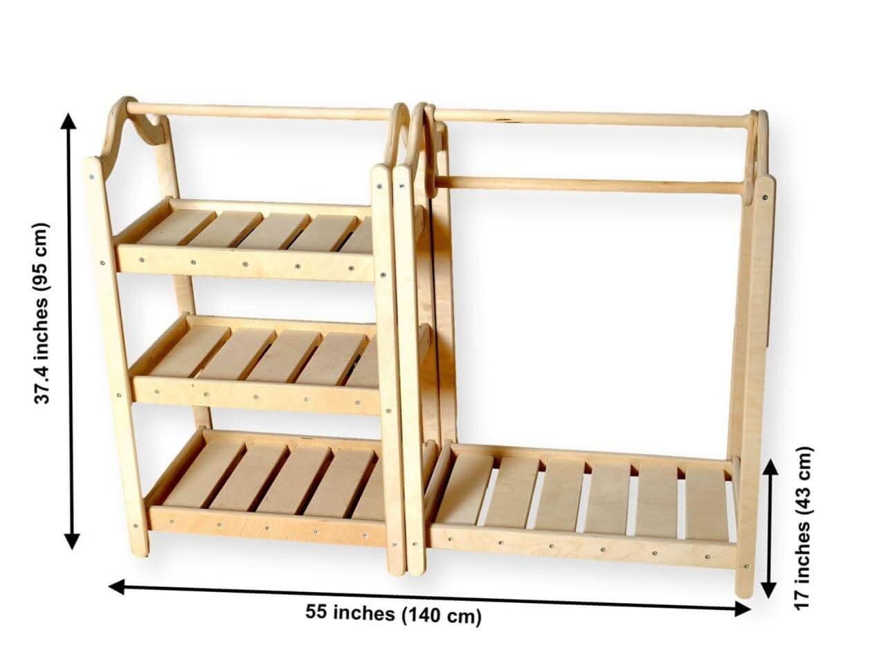 Montessori Wooden Wardrobe Set for Kids Clothing Organizer Kidodido Everetts Place: Online Boutique