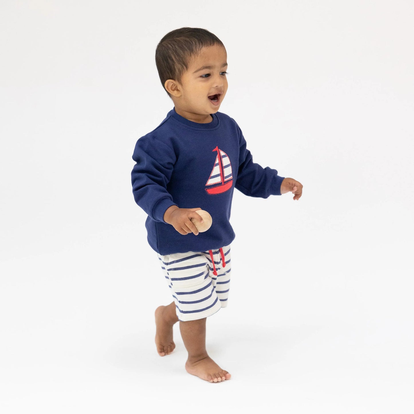 Raglan Sweatshirt with Sailboat Applique and French Terry Shorts for Kids Angel Dear
