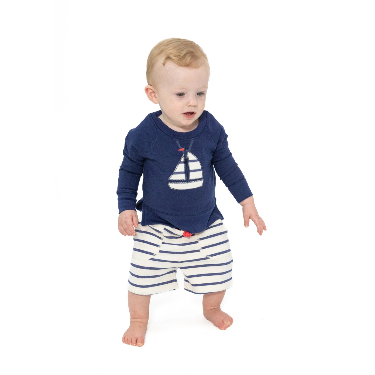 Raglan Sweatshirt with Sailboat Applique and French Terry Shorts for Kids Angel Dear