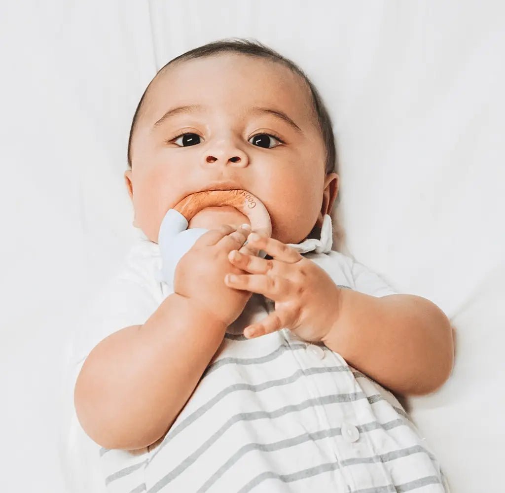 Rattle Teether Wooden and Silicone in Four Colors.