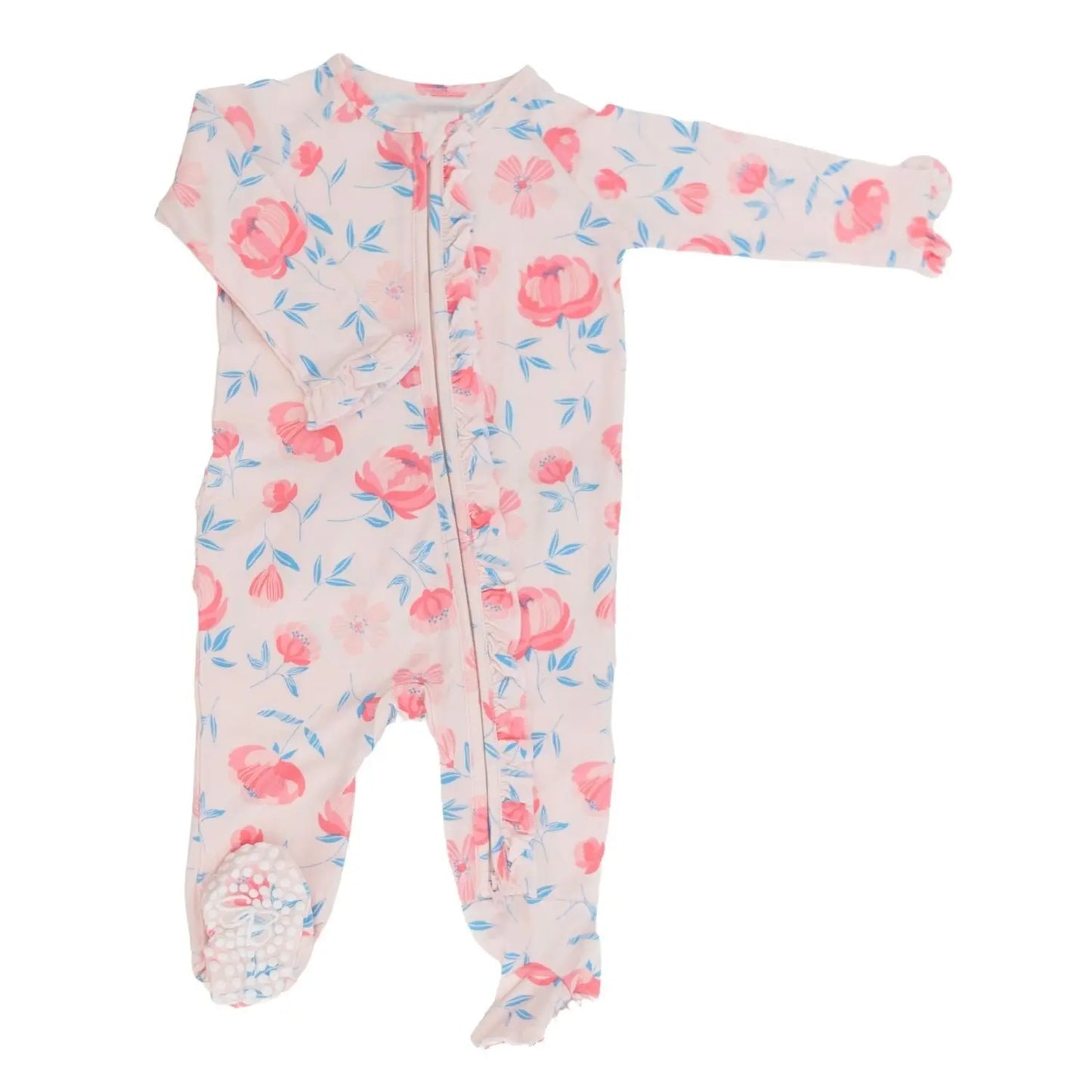 Ruffle Footie with Two Way Zipper and No Slip Grips for Comfort and Stability Sweet Bamboo