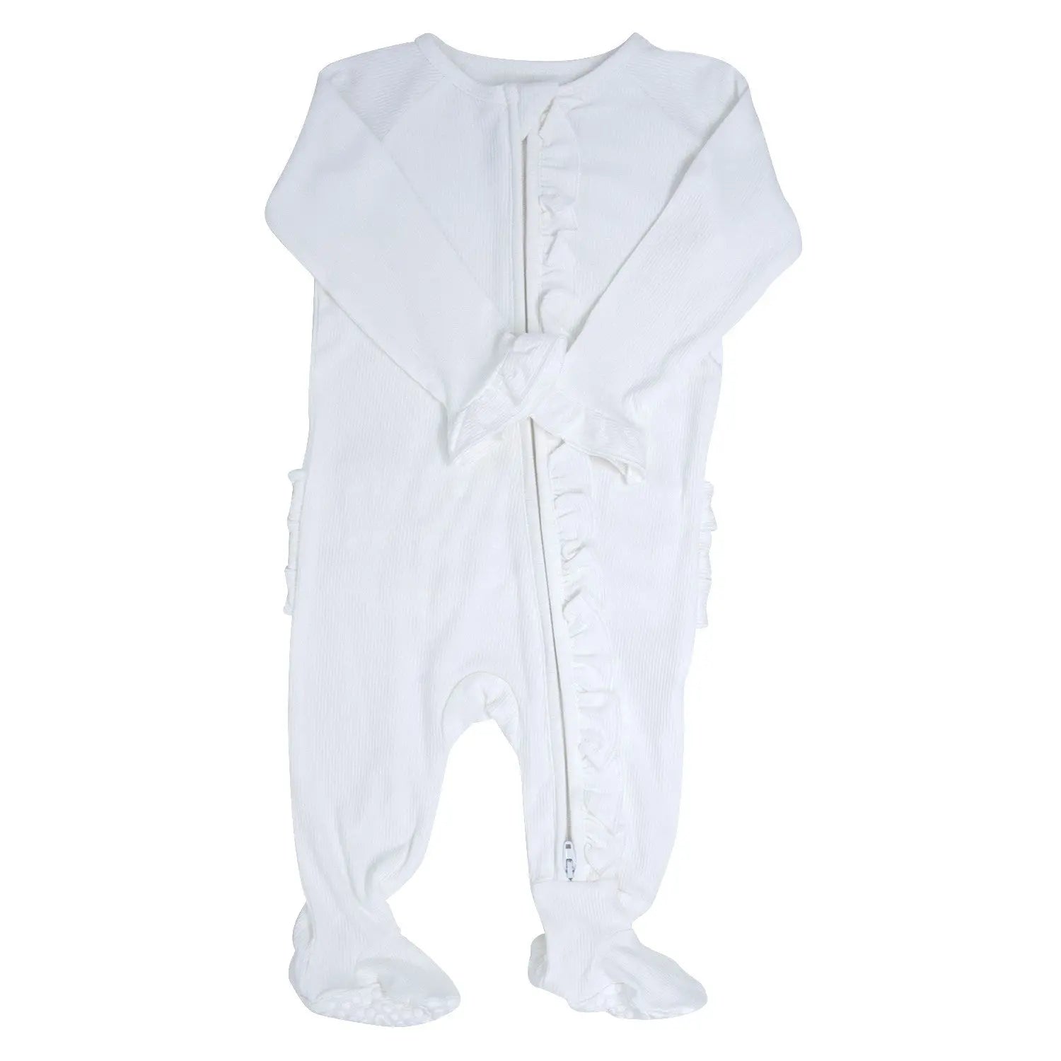 Sweet Bamboo Hypoallergenic Ruffle Footie with 2 Way Zipper for Baby Girls - Apparel & Accessories > Clothing > Baby & Toddler Clothing > Baby & Toddler Sleepwear Ruffle Footies