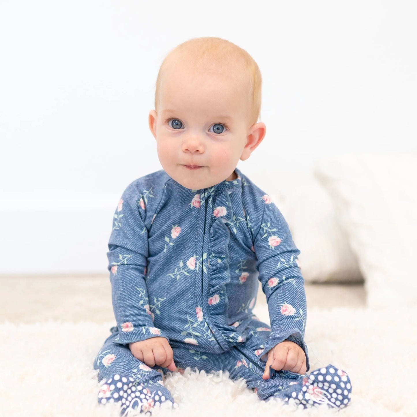Ruffle Footie with 2 Way Zipper and No Slip Grips for Kids Sweet Bamboo