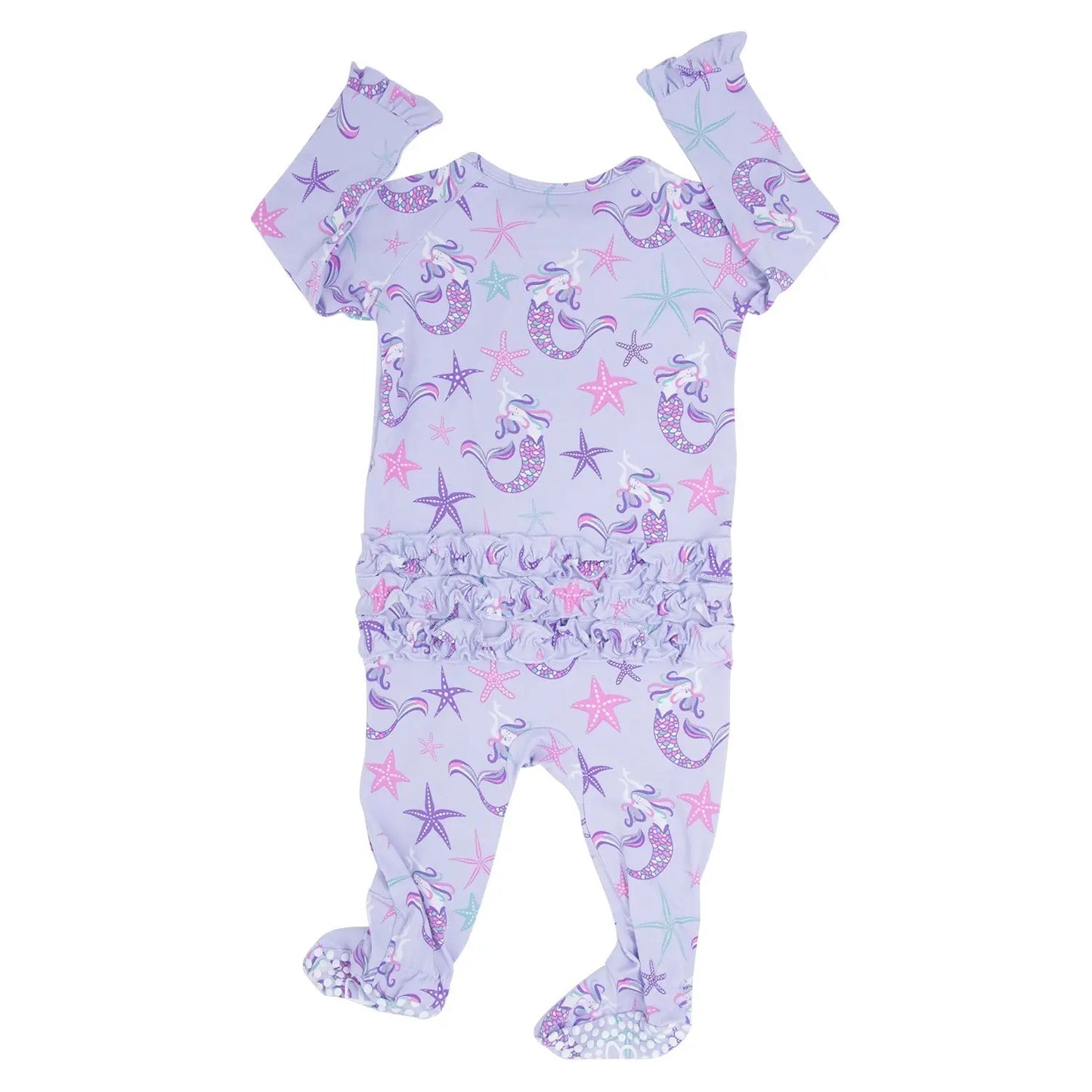 Ruffle Footie with 2 Way Zipper and No Slip Grips for Babies Sweet Bamboo