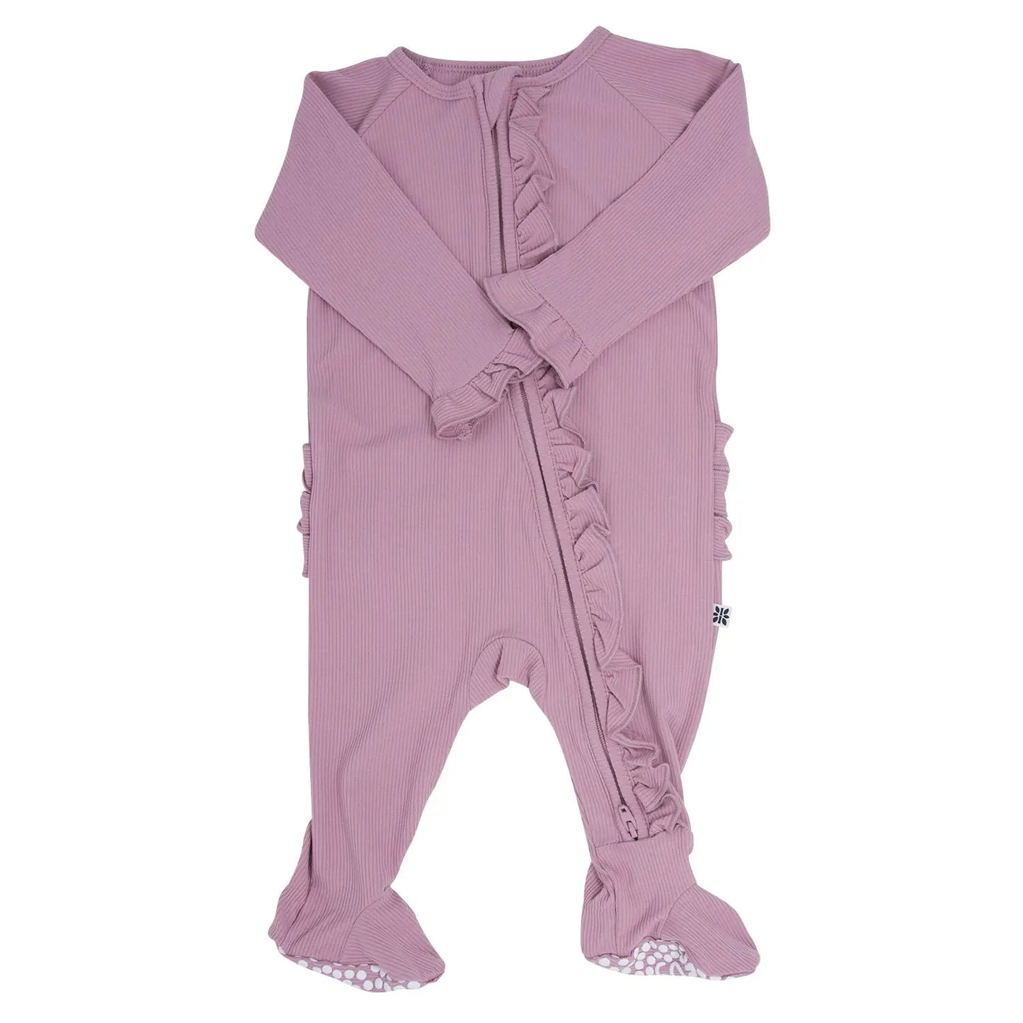 Ruffle Footie With 2 Way Zipper And No Slip Grips For Stability Sweet Bamboo