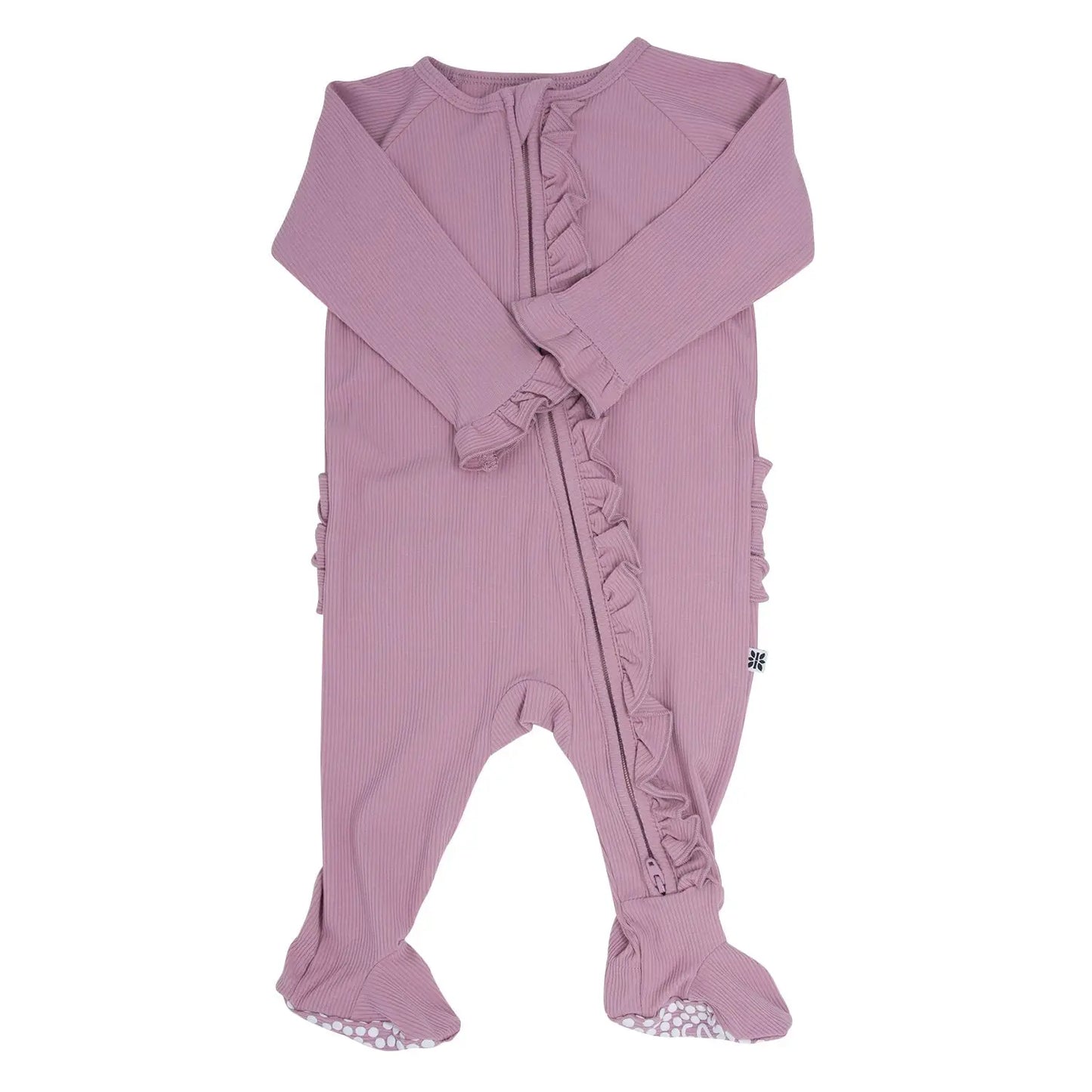 Ruffle Footie With 2 Way Zipper And No Slip Grips For Stability Sweet Bamboo