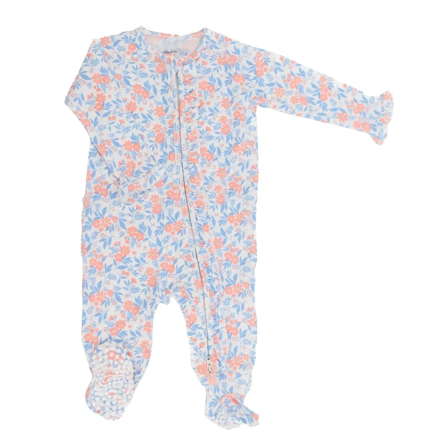 Ruffle Footie For Babies With Hypoallergenic Silky Smooth Fabric And No Slip Grip Sweet Bamboo