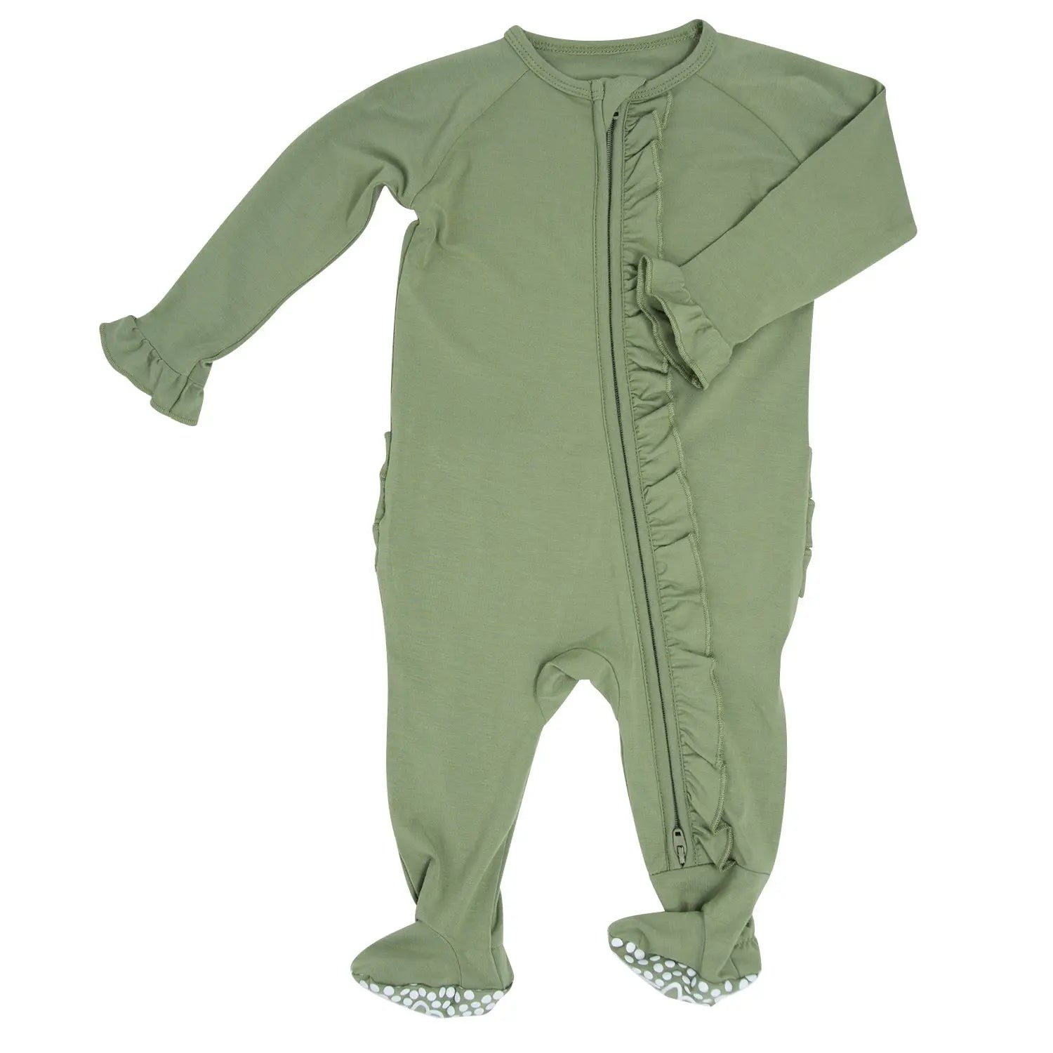 Sweet Bamboo Chic Ruffle Footie with 2 Way Zipper and No Slip Grips for Babies - Apparel & Accessories > Clothing > Baby & Toddler Clothing > Baby One-Pieces Ruffle Footies