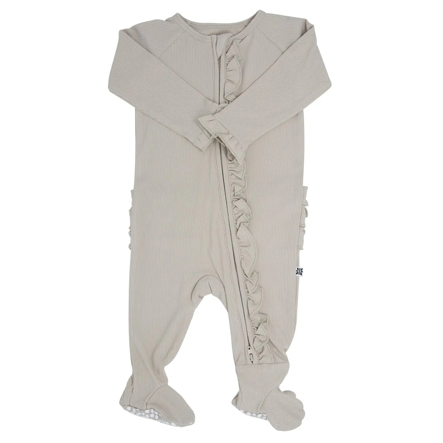 Ruffle Footie with 2 Way Zipper and No Slip Grips for Baby Sweet Bamboo