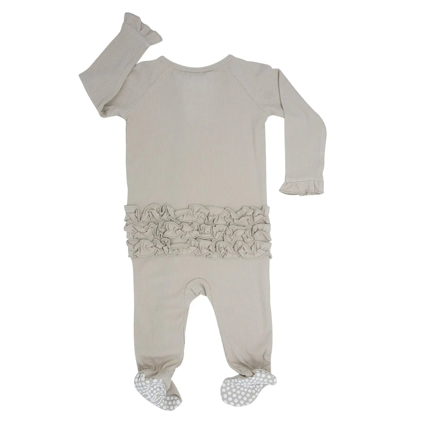 Ruffle Footie with 2 Way Zipper and No Slip Grips for Baby Sweet Bamboo