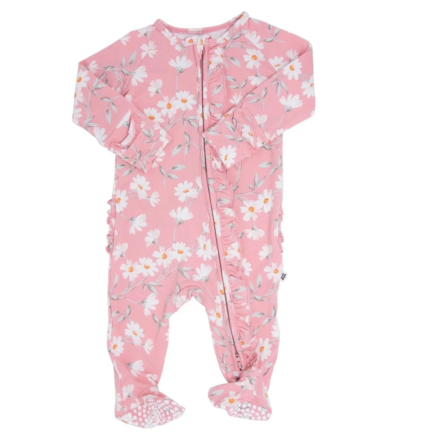Ruffle Footie with 2 Way Zipper and No Slip Grips for Stability Sweet Bamboo