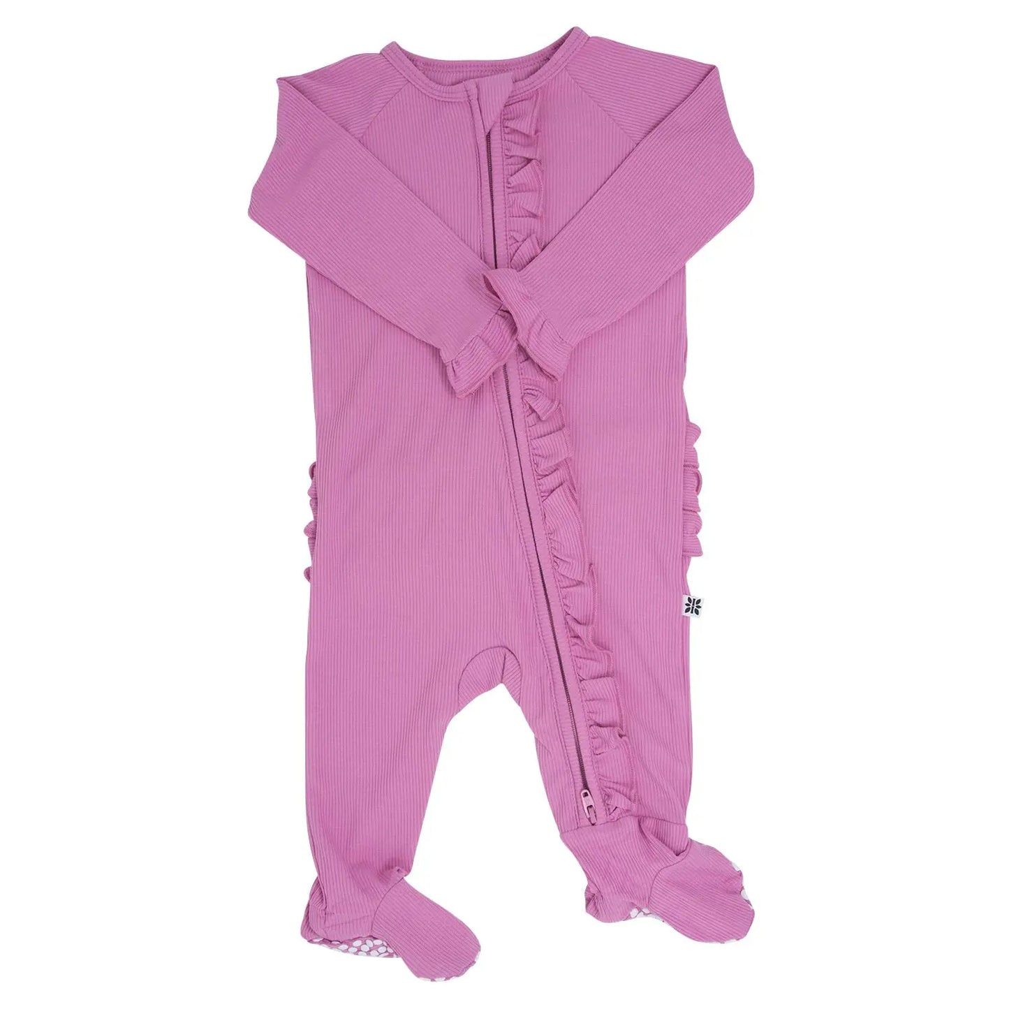 Ruffle Footie with 2 Way Zipper and No Slip Grips for Stability Sweet Bamboo
