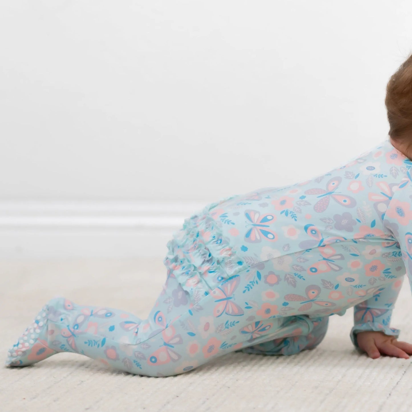 Ruffle Footie With 2 Way Zipper And No Slip Grips For Babies Sweet Bamboo