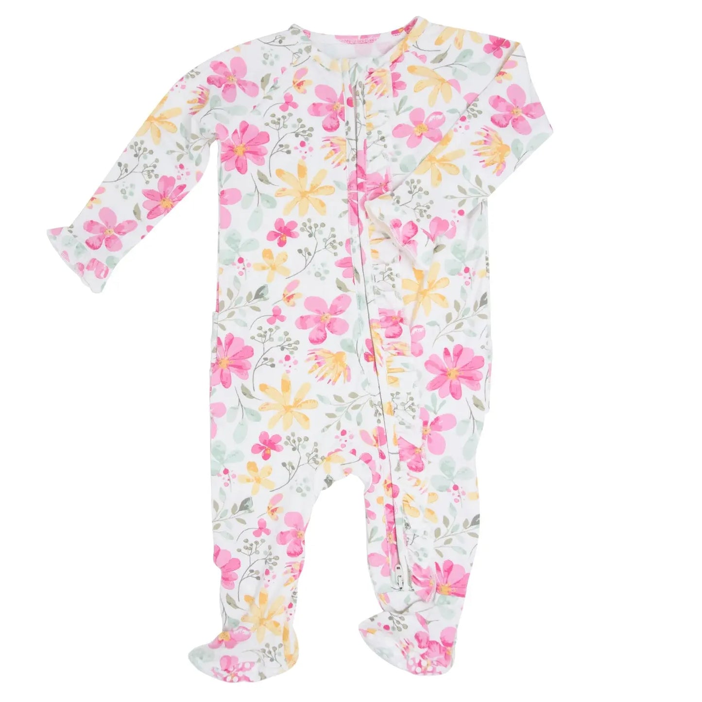 Ruffle Footie With 2 Way Zipper And No Slip Grips For Kids Sweet Bamboo