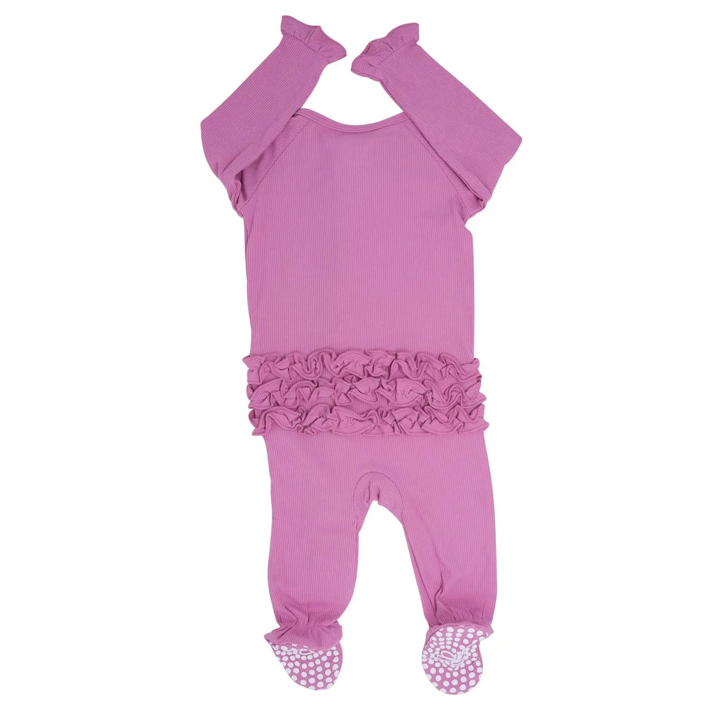 Ruffle Footie with 2 Way Zipper and No Slip Grips for Stability Sweet Bamboo