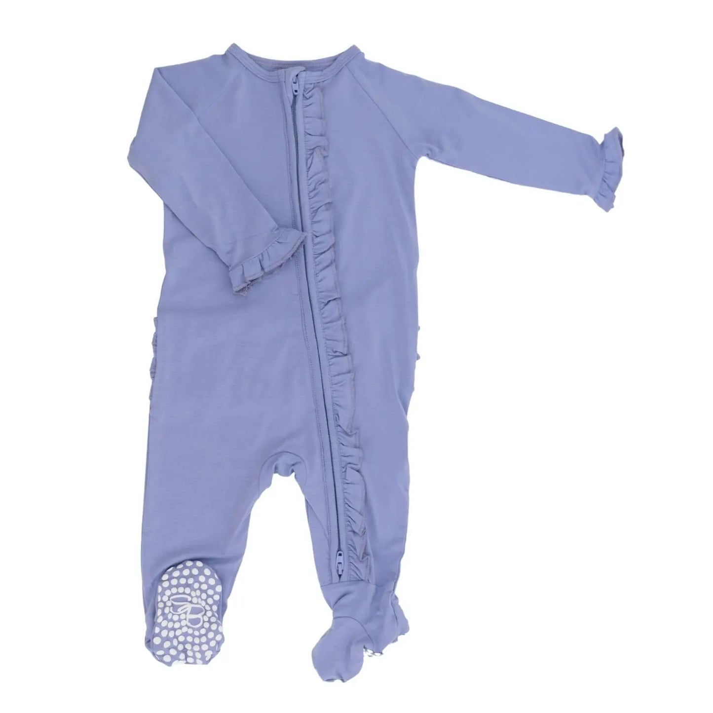 Ruffle Footie with 2 Way Zipper and No Slip Grips for Stability Sweet Bamboo