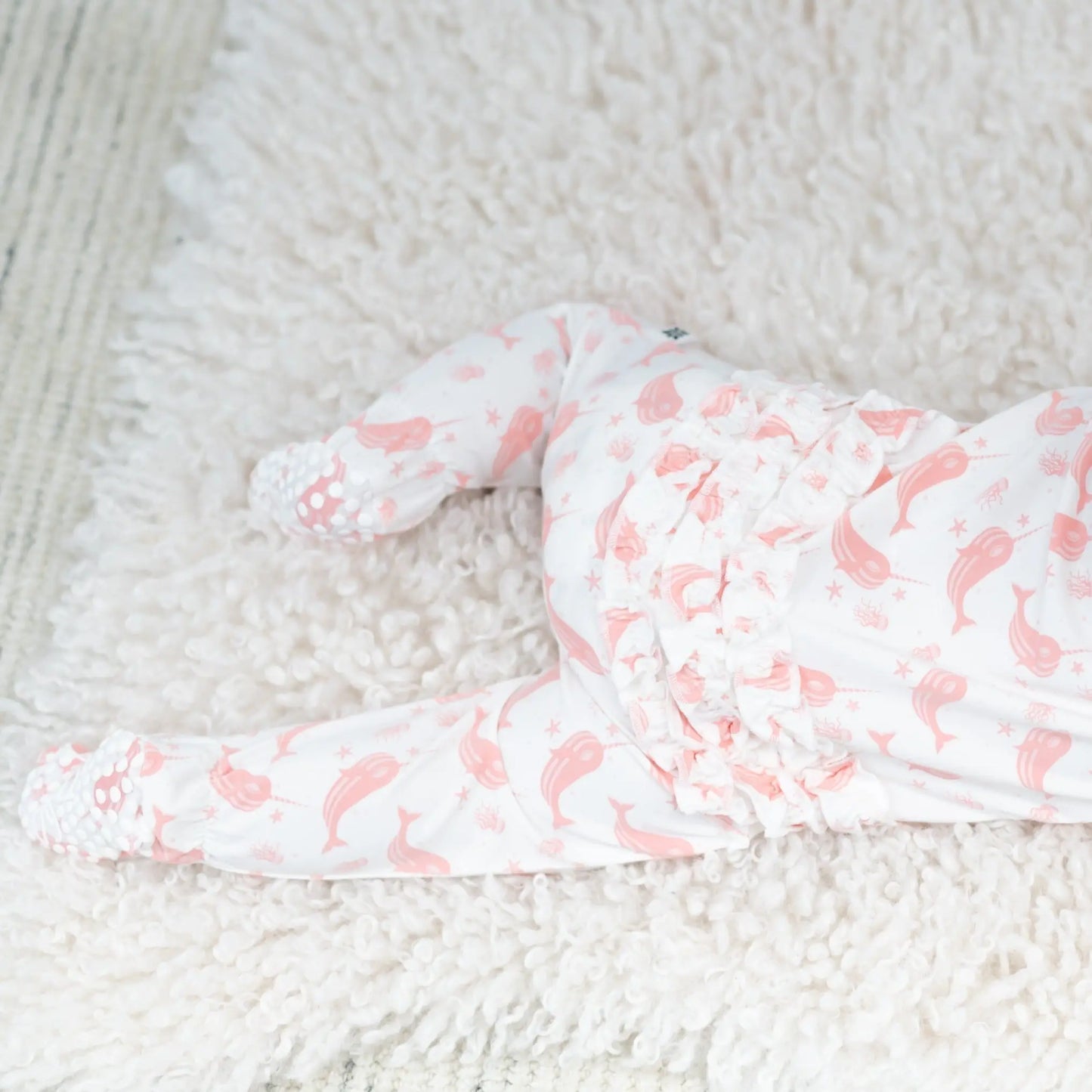 Ruffle Footie with 2 Way Zipper and No Slip Grips for Comfort and Stability Sweet Bamboo